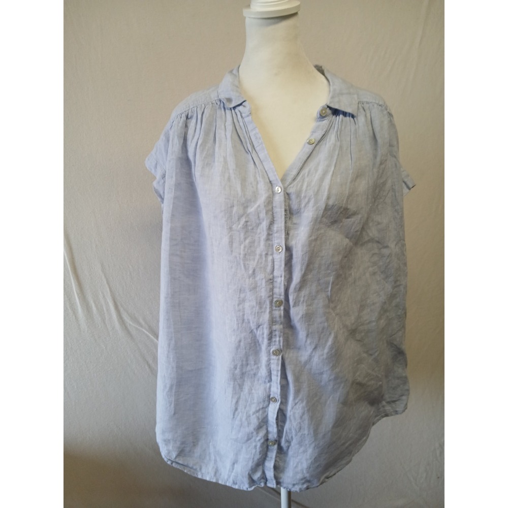 100% linen lagenlook coastal grandma cottagecore medium artisan NY blouse button